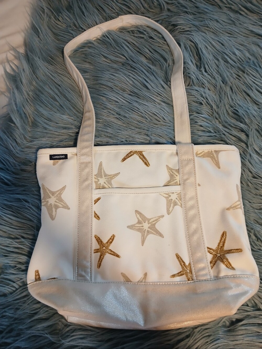 Lands' End Rare Starfish Tote Bag Shimmer Gold